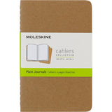 Pack of 3 Moleskine Cahier Journals with kraft brown covers, ideal for notes and sketches, featuring detachable pages and durable stitching.