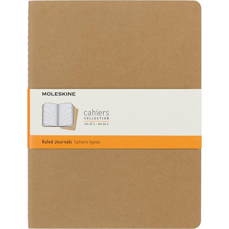 Moleskine Cahier Journals XL Pack of 3 in kraft brown, featuring ruled pages and customizable covers for versatile note-taking.