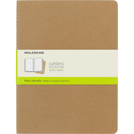 Set of 3 Moleskine Cahier Journals XL in Kraft Brown, featuring customizable covers and acid-free pages for notes and sketches.