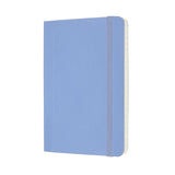 Moleskine Pocket Notebook in Hydrangea Blue with ruled pages, elastic closure, and expandable pocket for notes and cards.