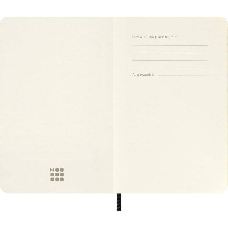 Moleskine Pocket Black Soft Cover Notebook with plain ivory pages, elastic closure, and expandable back pocket for notes.