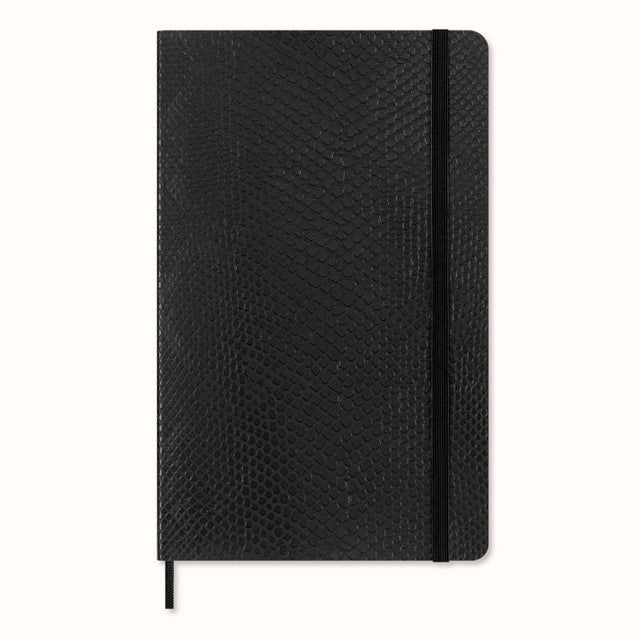 Moleskine LE Vegea Notebook Boa Black, soft cover, eco-friendly, ruled pages, python texture, in a reusable gift box.