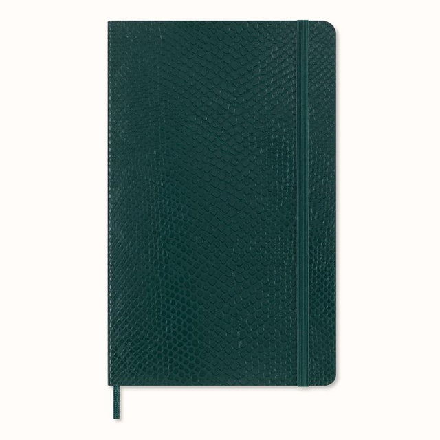 Moleskine LE Vegea Notebook in Boa Green, eco-friendly, soft cover with python texture, 100 g/m² paper, includes gift box.