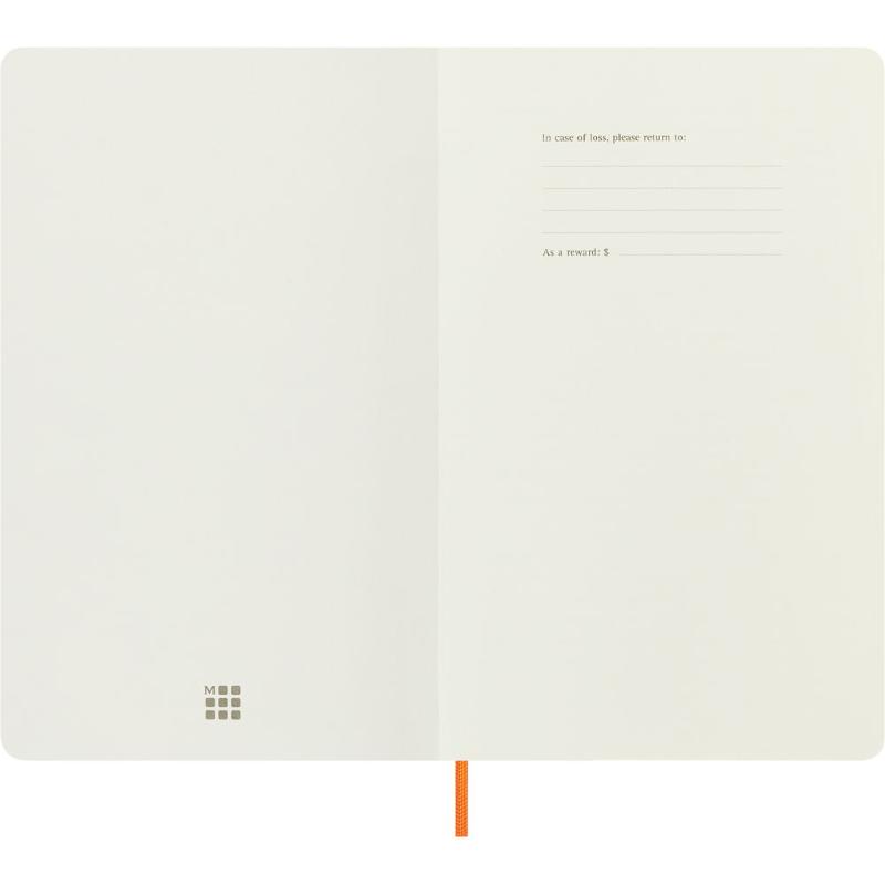 Moleskine LE Vegea Notebook in Capri Orange, vegan soft cover with rounded corners, elastic closure, and premium ivory paper.