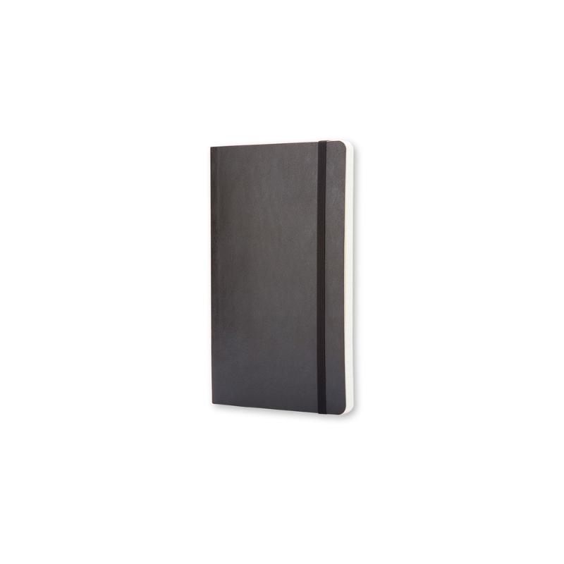 Moleskine Large Ruled Notebook in black, featuring soft cover, elastic closure, ivory pages, and expandable pocket for creative notes.