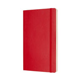 Scarlet Red Moleskine Large Square Notebook with soft cover, elastic closure, ivory pages, and expandable inner pocket.