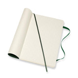 Moleskine Large Myrtle Green Soft Cover Notebook with ivory pages, elastic closure, ribbon bookmark, and expandable back pocket.