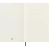 Moleskine Large Black Soft Cover Notebook with elastic closure, ivory paper, and expandable pocket for notes and creativity.