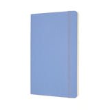 Moleskine Large Plain Notebook in Hydrangea Blue, featuring a soft cover, elastic closure, and expandable inner pocket.