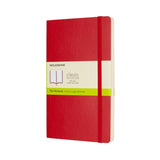 Moleskine Large Plain Notebook in scarlet red, featuring soft cover, elastic closure, and ivory acid-free paper for creative use.