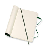 Moleskine Large Myrtle Green Soft Cover Notebook with plain pages, elastic closure, and expandable back pocket for notes.