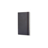 Moleskine Large Plain Black Notebook with soft cover, elastic closure, ivory pages, and expandable inner pocket for notes.