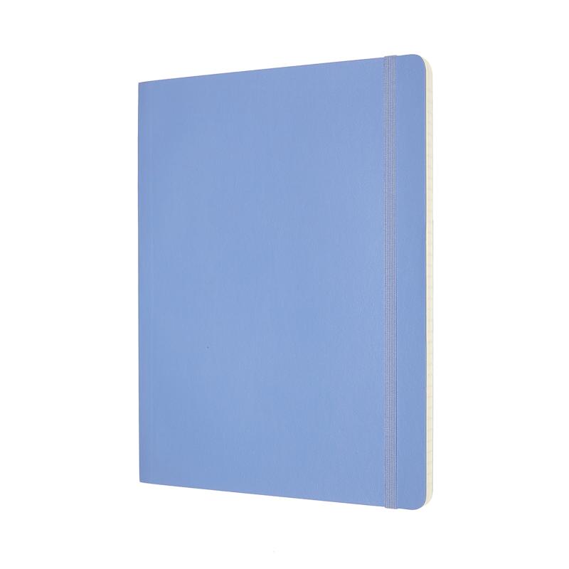 Moleskine XL Ruled Notebook in Hydrangea Blue with soft cover, elastic closure, and ivory acid-free pages for creativity and organization.