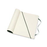 Moleskine XL ruled notebook in Myrtle Green, featuring softcover, elastic closure, and expandable pocket for organization.