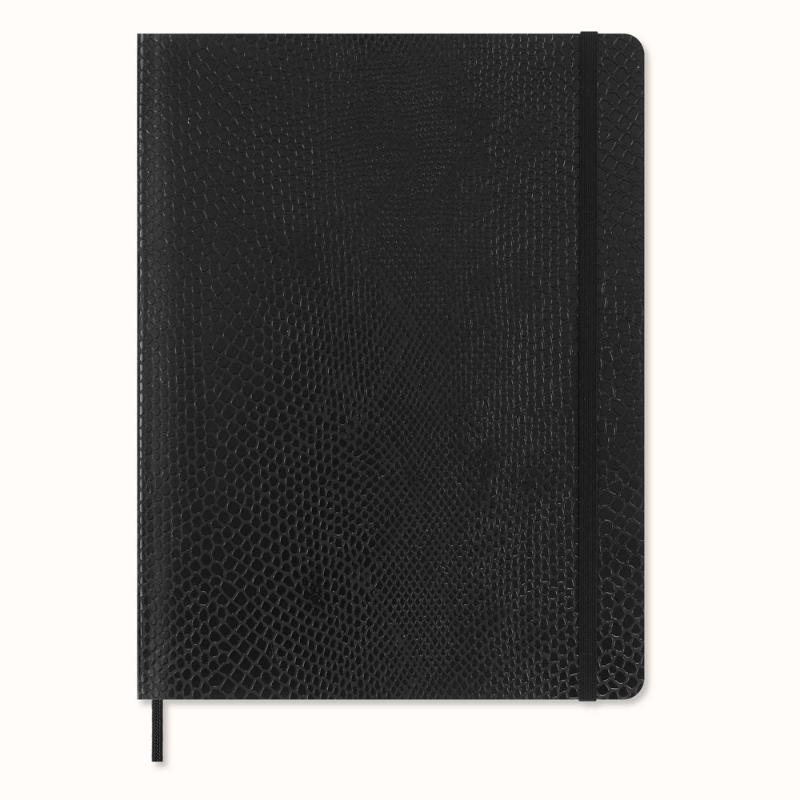 Extra-large Moleskine LE Vegea Notebook in Boa Black with a python-inspired cover, eco-friendly materials, and a gift box.