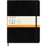 Moleskine XL Black Notebook with ruled pages, soft cover, elastic closure, and expandable pocket for notes and mementos.