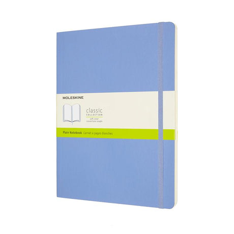 Hydrangea Blue Moleskine Notebook XL with soft cover, elastic closure, ivory pages, and expandable back pocket for creativity.