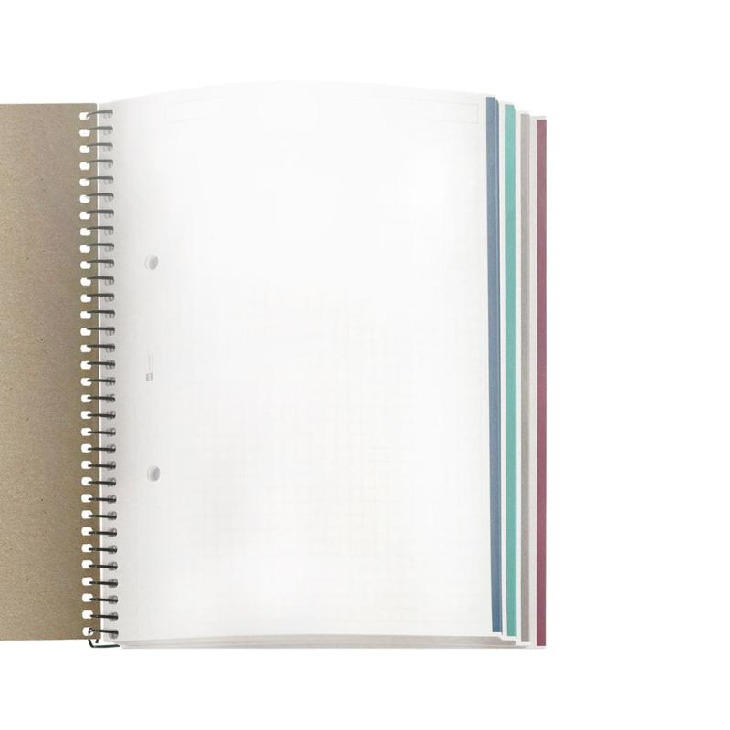 Miquelrius A4 ruled notebook with 120 eco-friendly sheets, spiral binding, and vibrant color bands for organized note-taking.