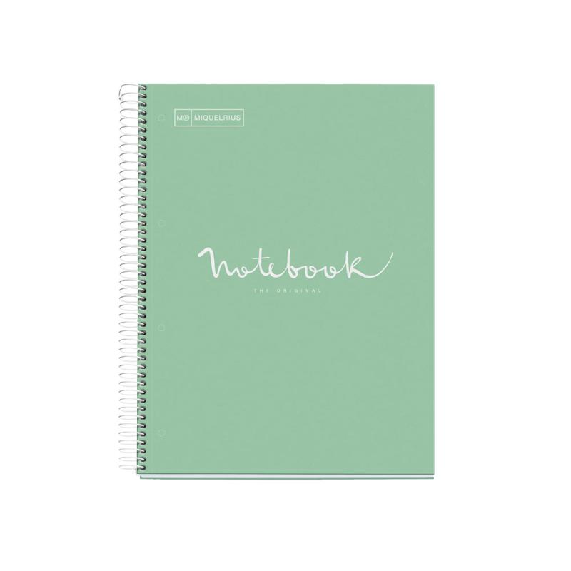 Mint-colored A4 notebook with 5 subjects and 120 ruled leaves for organized note-taking and journaling.