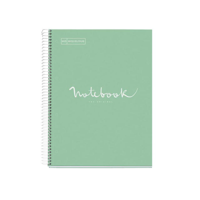 Mint-colored A4 notebook with 5 subjects and 120 ruled leaves for organized note-taking and journaling.