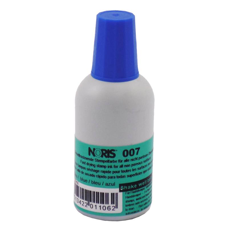 Vibrant blue 30ml quick-dry ink, perfect for hand stamps, self-inkers, and non-porous surfaces.