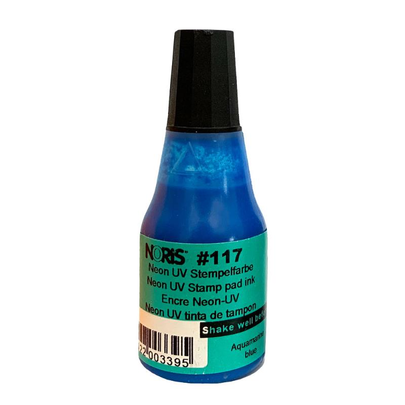 Noris #117 UV Ink in Neon Aquamarine Blue, 25ml, ideal for vibrant art and crafts, glows under UV light for extra impact.