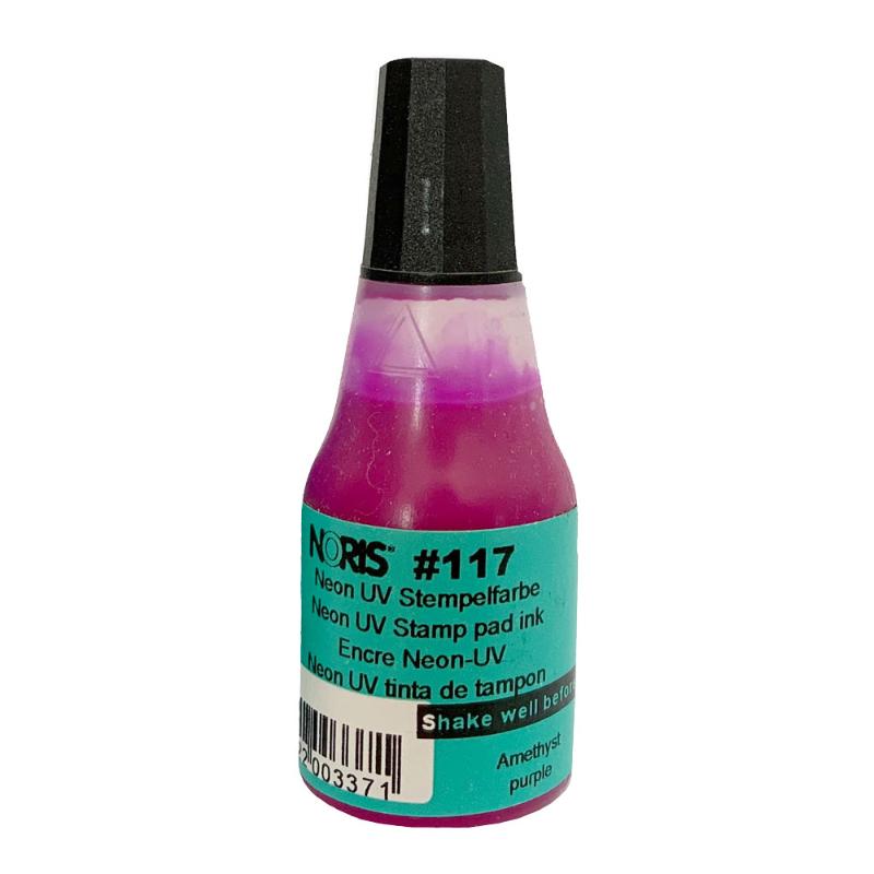 Noris #117 UV Ink 25ml in Neon Amethyst Purple, vibrant purple ink that glows under black light, perfect for art and crafts.