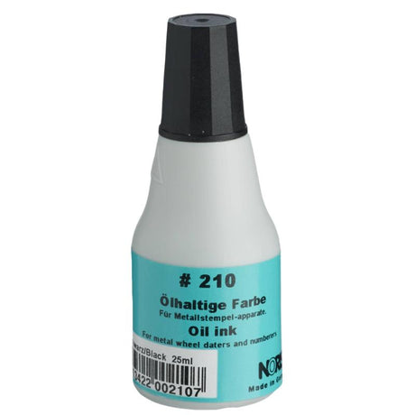 Noris #210 Metal Stamp Ink in black, 25ml, oil-based, quick drying, ideal for metal stamping on paper and cardboard.