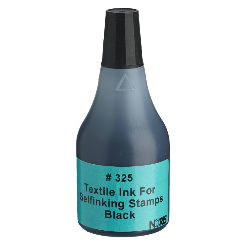 Noris #325 textile ink in 50ml, black color, ideal for self-inkers, quick-drying, alcohol-based for vibrant fabric marking.