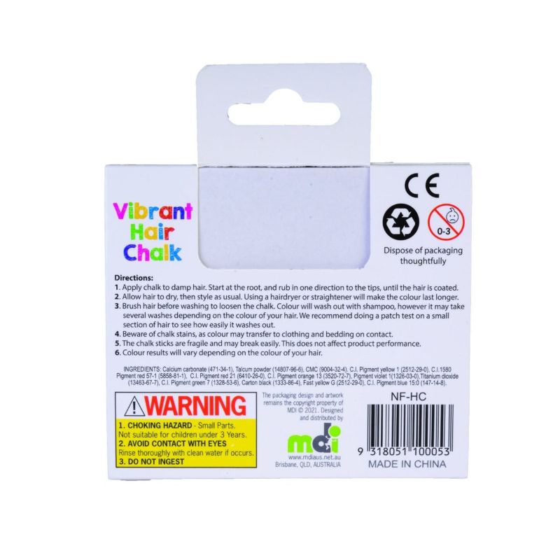 Vibrant Hair Chalk set featuring 6 bold colours in 3 packs, perfect for quick, temporary hair transformations.