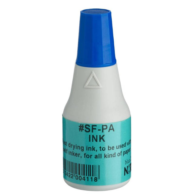 Vibrant blue 25ml Noris Quick-Dry Ink, alcohol-based with 2-second drying time for self-inkers on paper and cardboard.