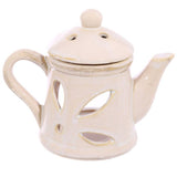 Teapot-shaped ceramic oil burners with lids, 12cm tall, perfect for essential oils and creating a calming ambiance.