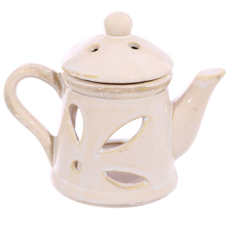 Teapot Oil Burner with Lid -  Ceramic 12cm (Set of 3 Asstd)