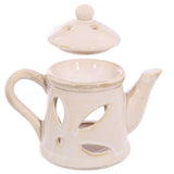 Ceramic teapot oil burners with lids in assorted designs, 12cm tall, for essential oils and creating a soothing ambiance.