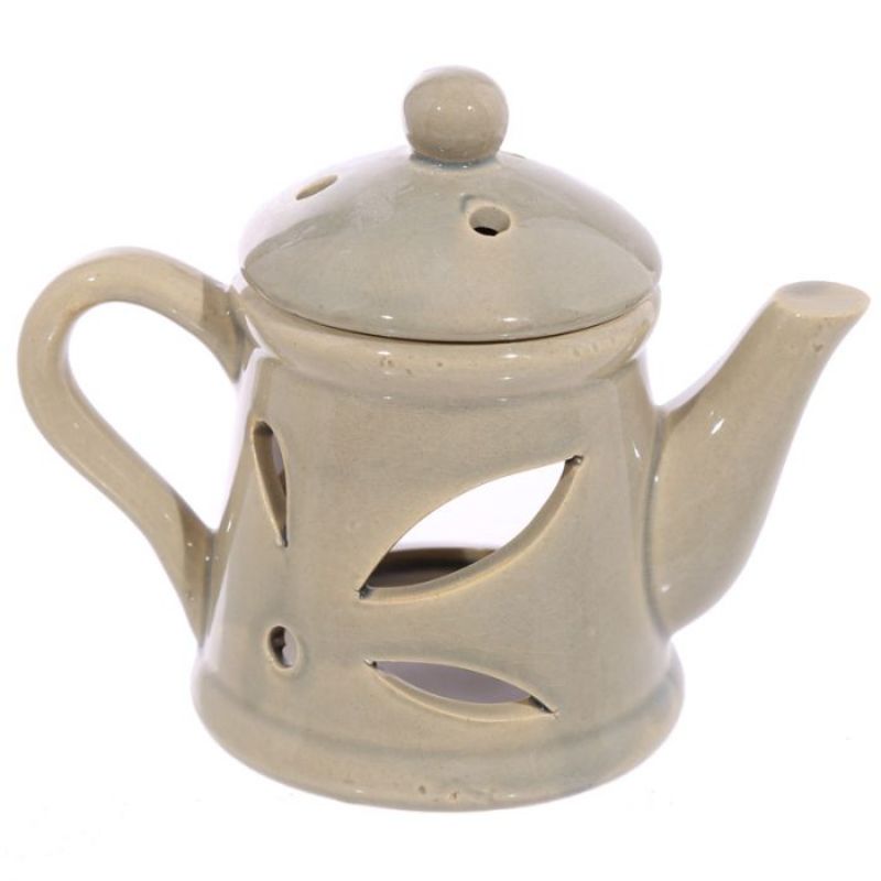 Ceramic teapot oil burner set of 3, 12cm tall, with lid for essential oils, designed for a soothing home ambiance.