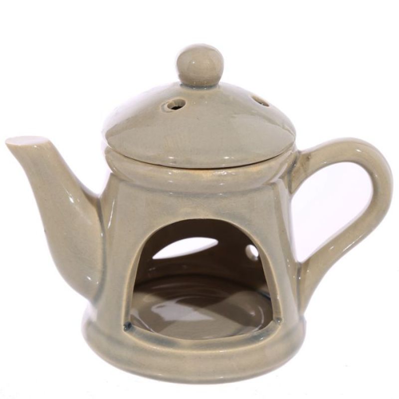 Set of 3 ceramic teapot oil burners with lids, 12cm tall, designed for essential oils, creating a soothing ambiance.