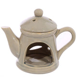 Set of 3 ceramic teapot oil burners with lids, 12cm tall, designed for essential oils, creating a soothing ambiance.