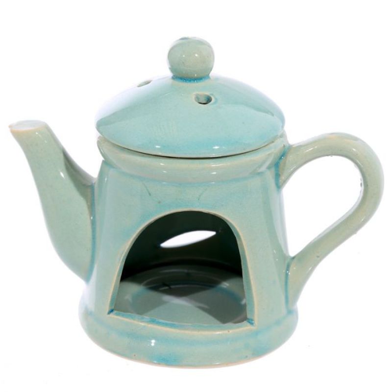 Ceramic teapot oil burner set of 3, 12cm tall, elegantly designed for essential oils and soothing aromas.