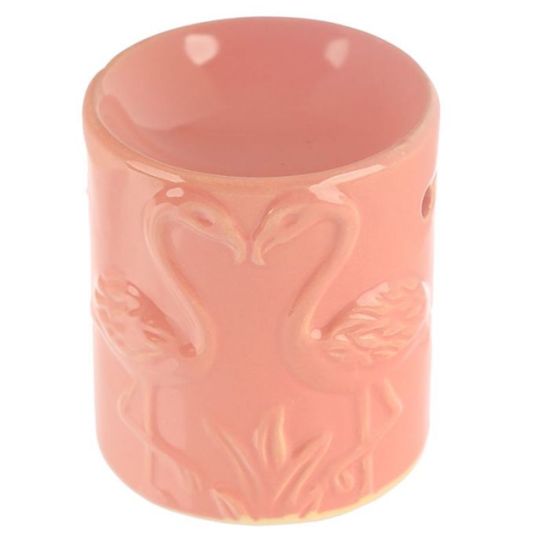 Stylish ceramic oil burners featuring pink flamingo designs, perfect for creating a tropical ambiance in any room.