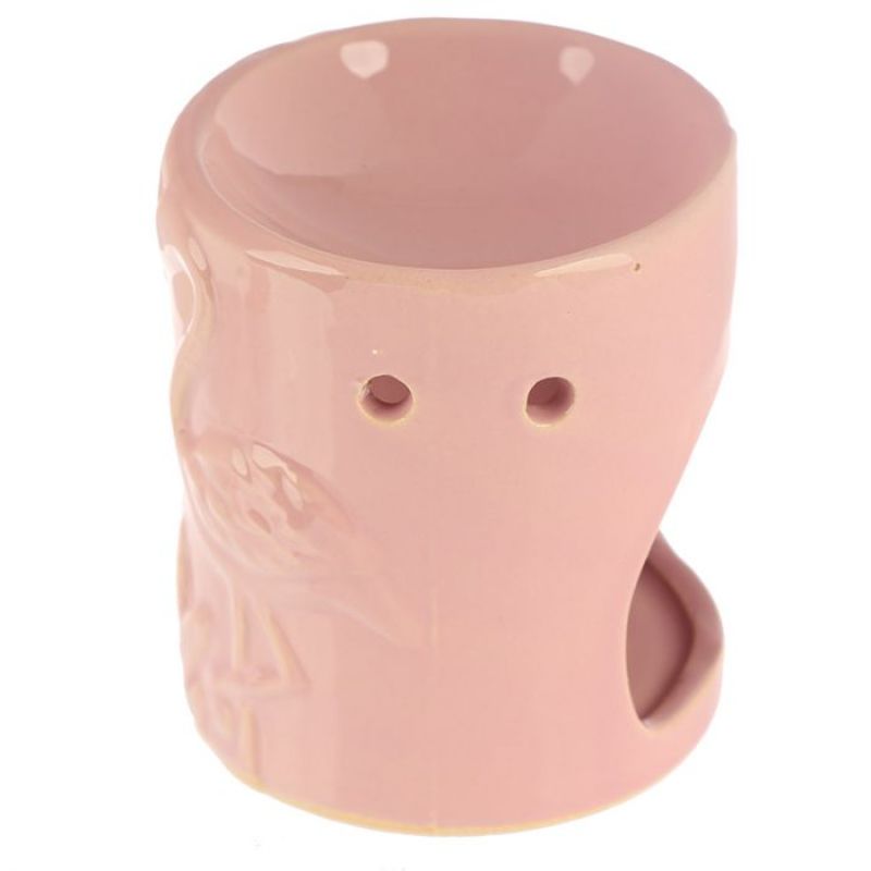 Ceramic oil burners featuring pink flamingo designs, perfect for diffusion of essential oils in a stylish, tropical way.