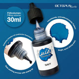 Navy Blue alcohol ink in a 30ml bottle, ideal for vibrant fluid painting on various non-porous surfaces.