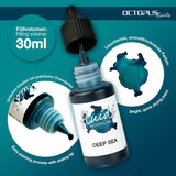 Bottle of Octopus Fluids Alcohol Ink in Deep Sea Blue, perfect for vibrant fluid painting on glass, metal, and ceramics.