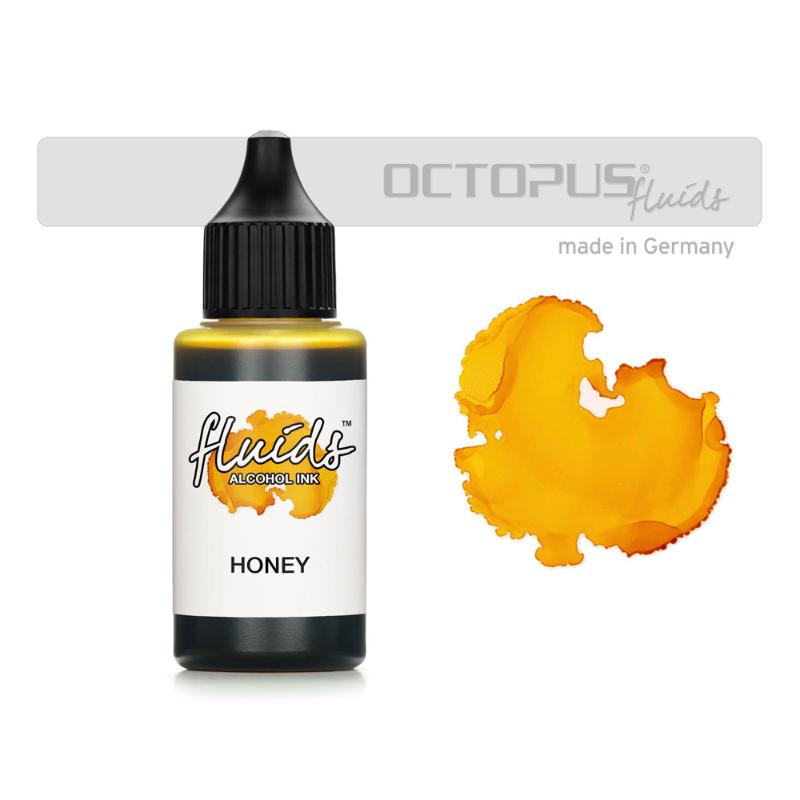 Octopus Fluids Honey Brown Alcohol Ink in 30ml, perfect for fluid painting on various surfaces, fast-drying and waterproof.