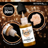 Octopus Fluids Wonderlamp Gold Metallic alcohol ink in a 30ml bottle, perfect for vibrant fluid art on non-porous surfaces.