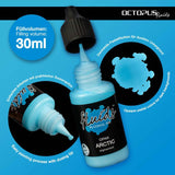 Octopus Fluids Alcohol Ink Opak Arctic Blue 30ml bottle, vivid opaque color ideal for mixed media and crafting on any surface.