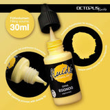 Vibrant 30ml Octopus Fluids Alcohol Ink in Eggnog Yellow, perfect for dark surfaces and creating unique artistic effects.