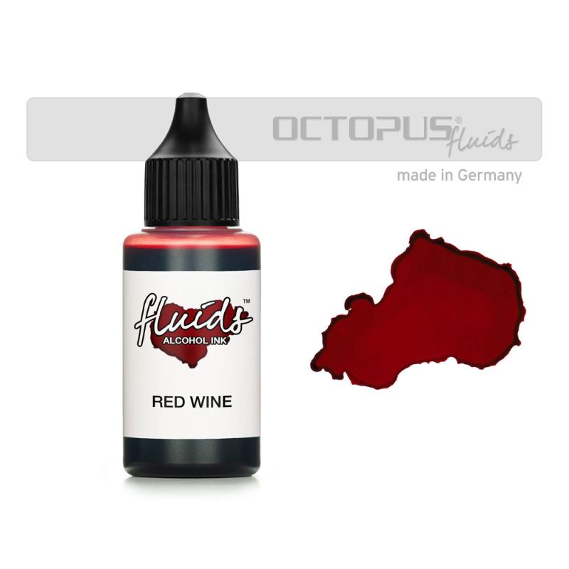 Octopus Fluids Red Wine Alcohol Ink in 30ml, ideal for vibrant, transparent fluid painting on various smooth surfaces.