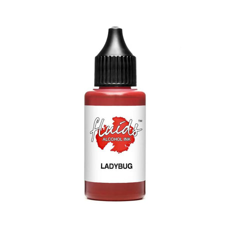 Vibrant Ladybug Red alcohol ink in 30ml, ideal for fluid painting on various surfaces; quick-drying and versatile for artists.