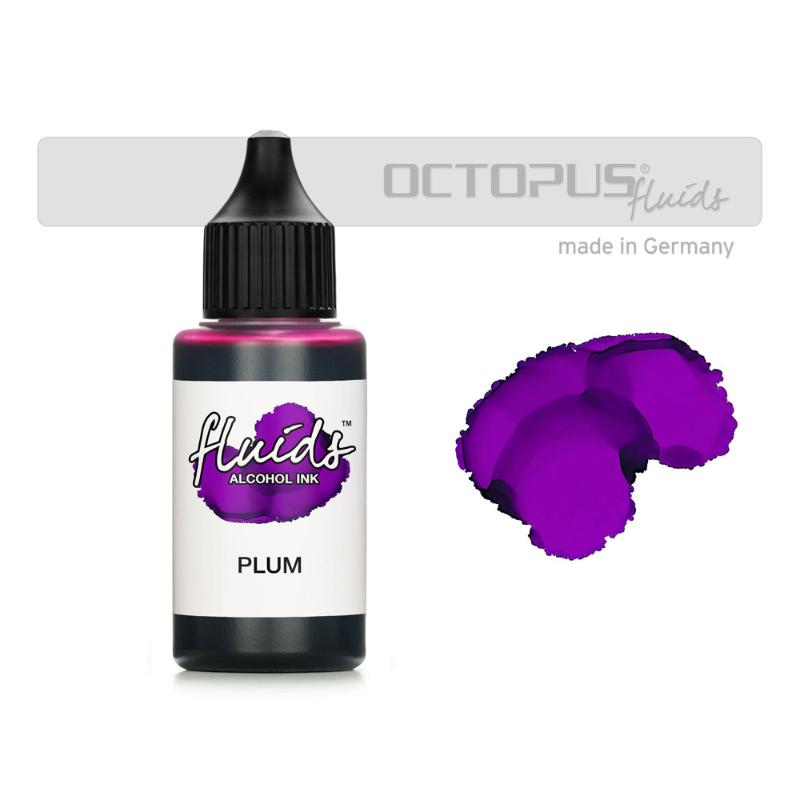 A 30ml bottle of Plum Violet Alcohol Ink, perfect for vibrant fluid painting on various surfaces.