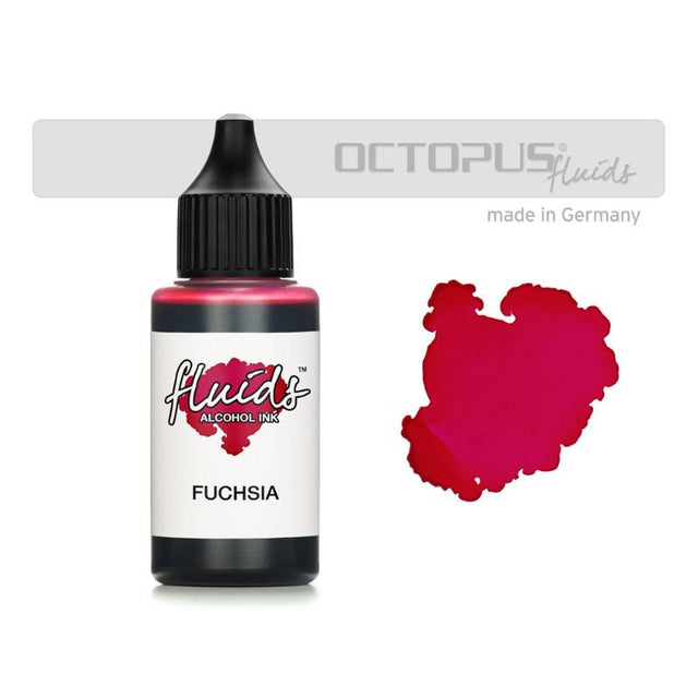 Vibrant Fuchsia Pink alcohol ink in a 30ml bottle, ideal for fluid painting on smooth, non-porous surfaces.